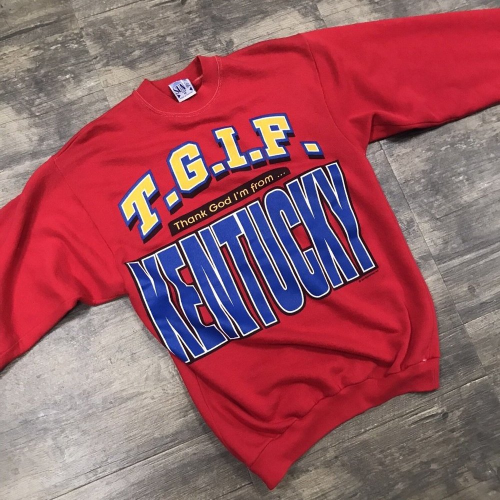 Vintage 90s Sun Sportswear TGIF Thank God I'm From Kentucky‎ Sweatshirt Medium
